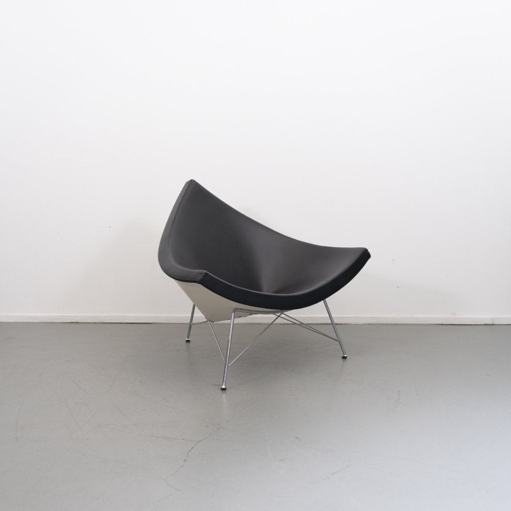 2x Vitra George Nelson Coconut Fauteuil Zwart Leer - Chroom, Niet ingevuld, Leer, Niet ingevuld, 75 tot 100 cm