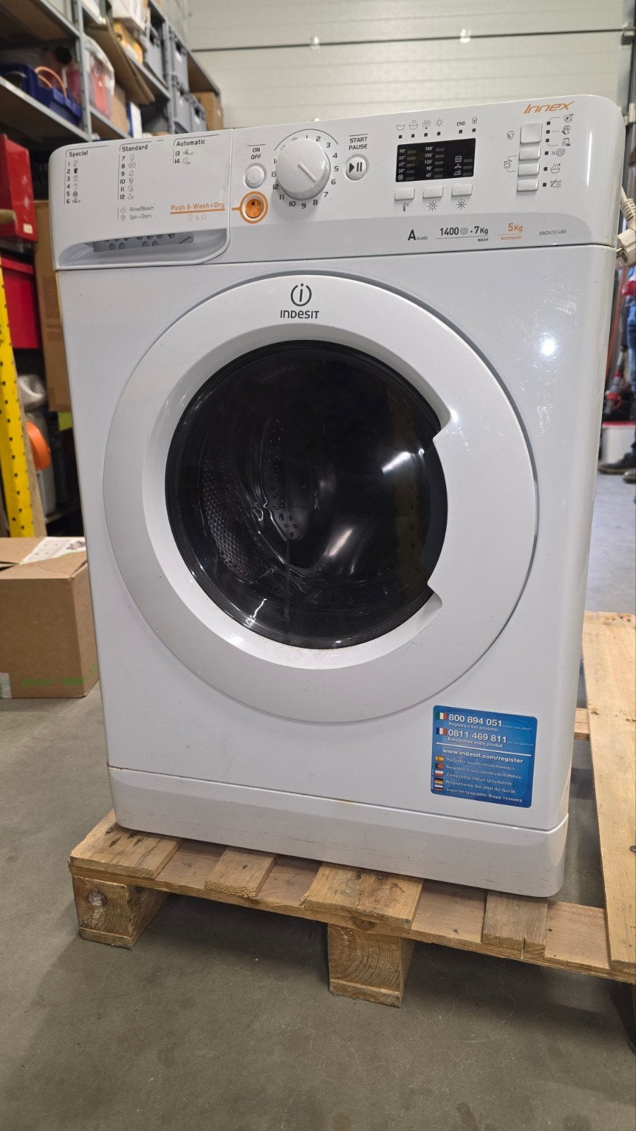 Indesit Innex Wasmachine/Droger - 7kg, 1400 toeren, Energiek, Ophalen, Gebruikt, 85 tot 90 cm, 1200 tot 1600 toeren