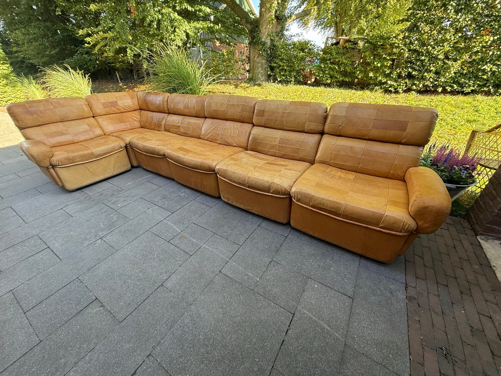 Zachte lederen lapjesbank elementen, Huis en Inrichting, Ophalen, Gebruikt, Hoekbank, 300 cm of meer