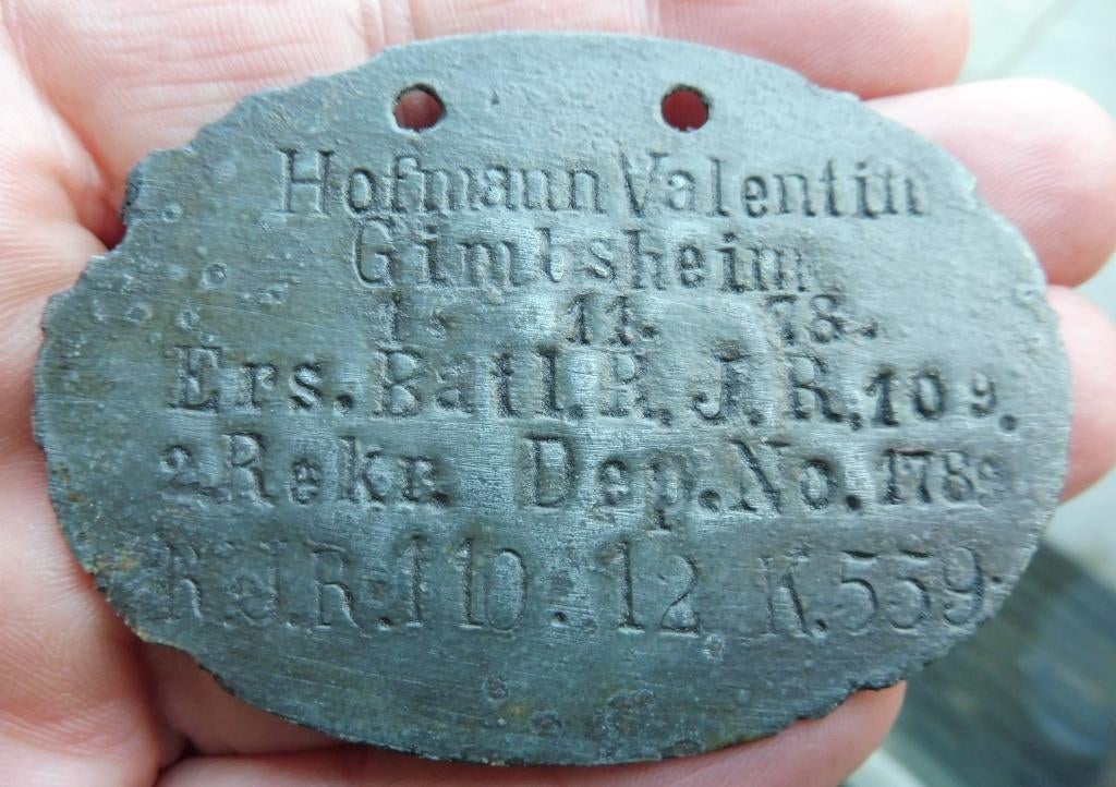 WO1 erkennungsmarke bodemvondst Noord-Frankrijk 1914-1918, Verzamelen, Militaria | Algemeen, Verzenden, Landmacht, Duitsland, Hulzen of Bodemvondsten