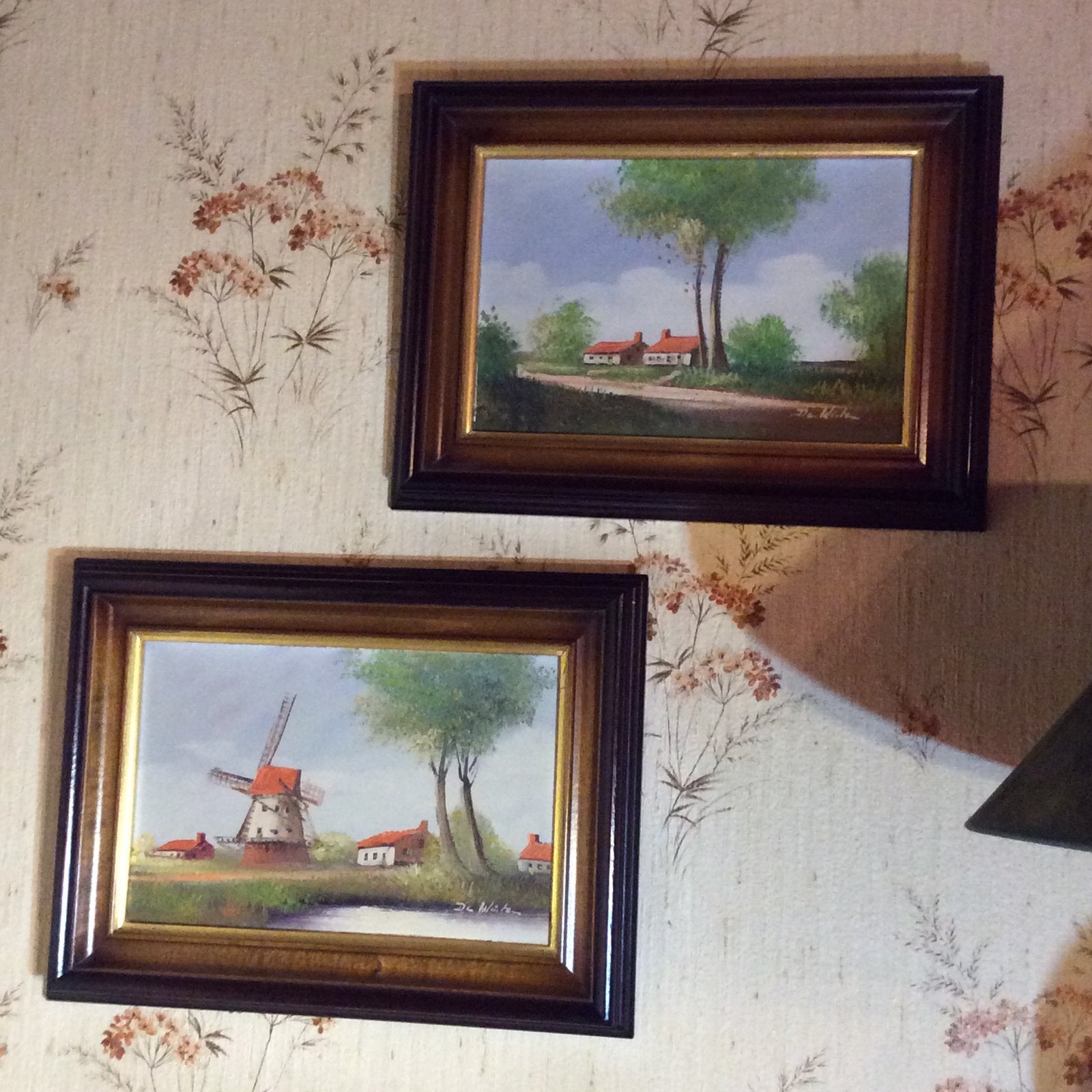 2 matching schilderijtjes, Antiek en Kunst, Kunst | Schilderijen | Klassiek, Ophalen, Origineel werk, Doek, Landschap