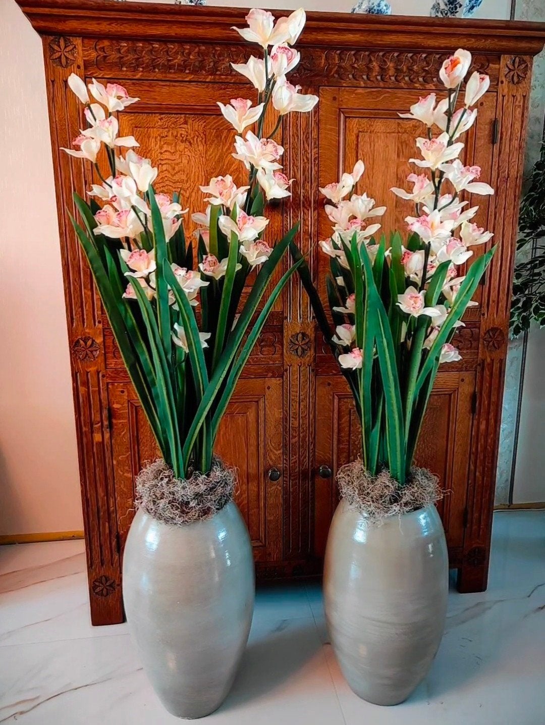 Kunst orchideeën inclusief nieuwe pot 2 stuks, Huis en Inrichting, Ophalen, Kunstplant, Nieuw, Steen/keramiek
