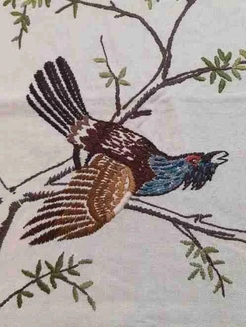Vintage wandkleed jaren 70 geborduurde vogel 118/75, Beige, Djt@dejuistetoon.eu, Ophalen of Verzenden, Zo goed als nieuw