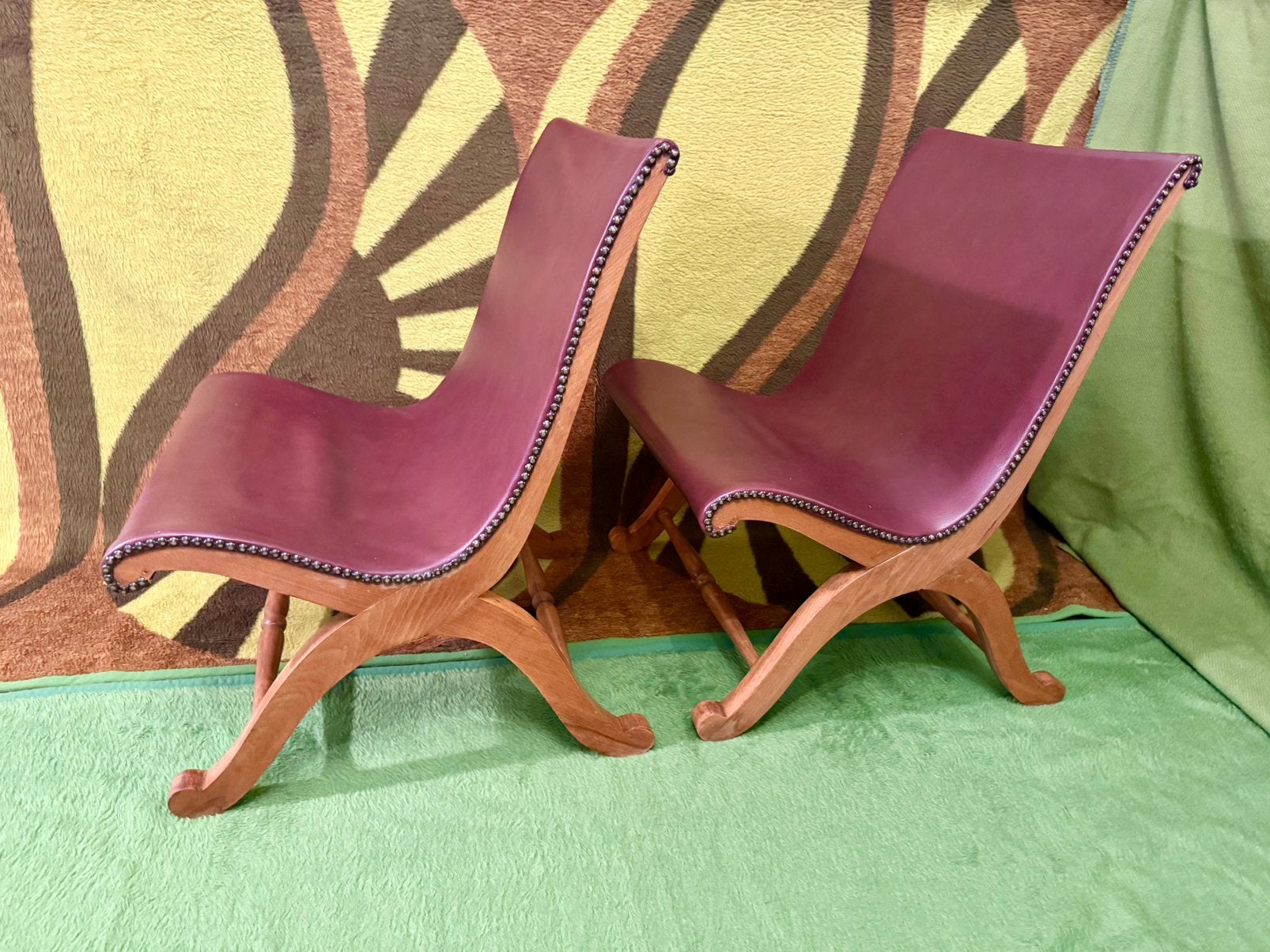 Pierre Lottier slipper chairs van bordeauxrood leer set., Ophalen of Verzenden