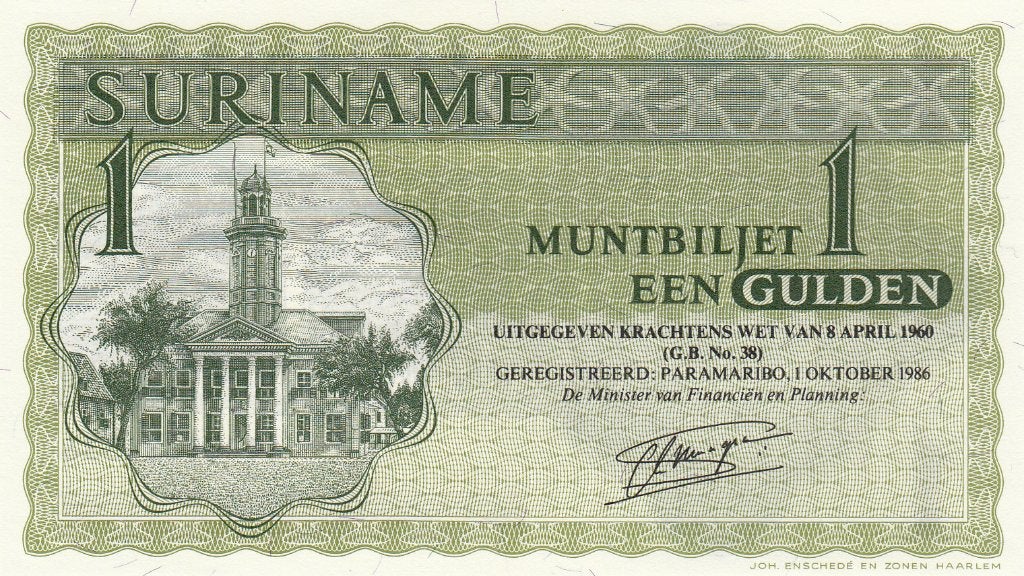 Suriname - 1 gulden 1 OKT 1986 UNC - P#116.i, Verzenden, Zuid-Amerika