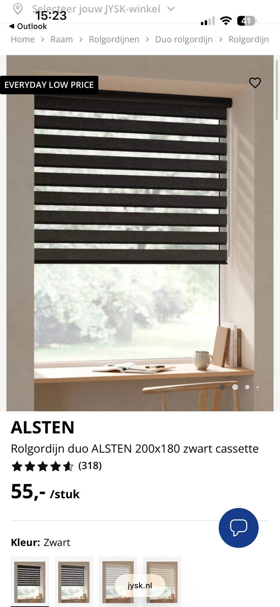 ALSTEN Duo rolgordijn 200x180 zwart cassette, Ophalen, Overige merken, Duo rolgordijn, Zwart