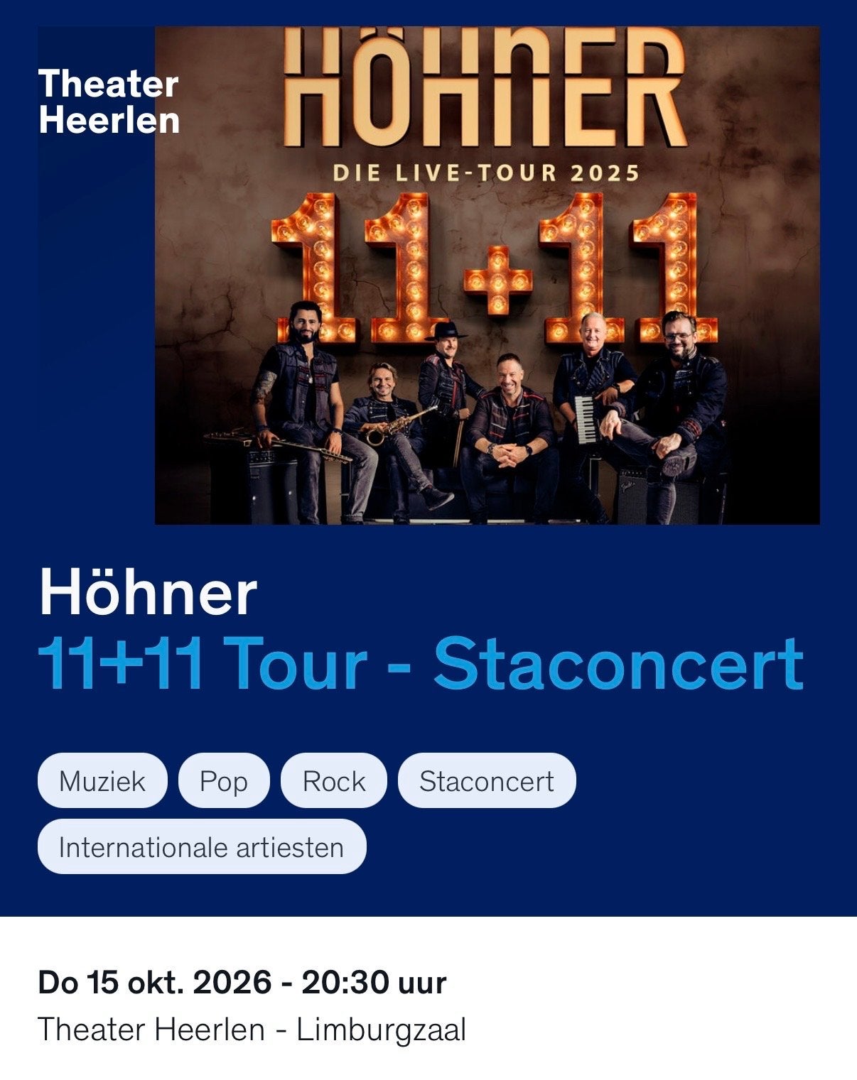 Hohner 11+11 - PLT Heerlen (2 tickets), Tickets en Kaartjes, Twee personen, Oktober
