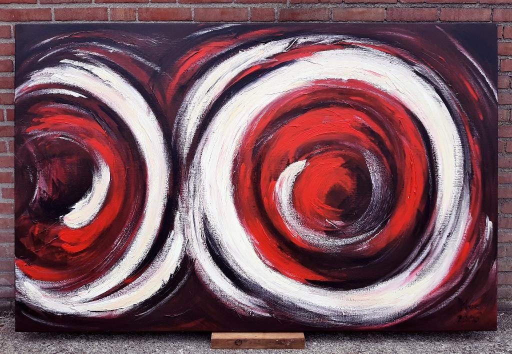 Groot abstract schilderij op linnen doek. 189,7 x 120 cm., Ophalen