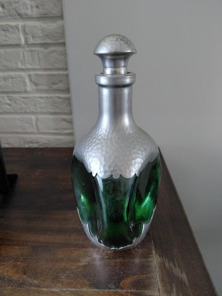 Vintage Royal Holland Daalderop Karaf Groen Glas Tin, Ophalen of Verzenden