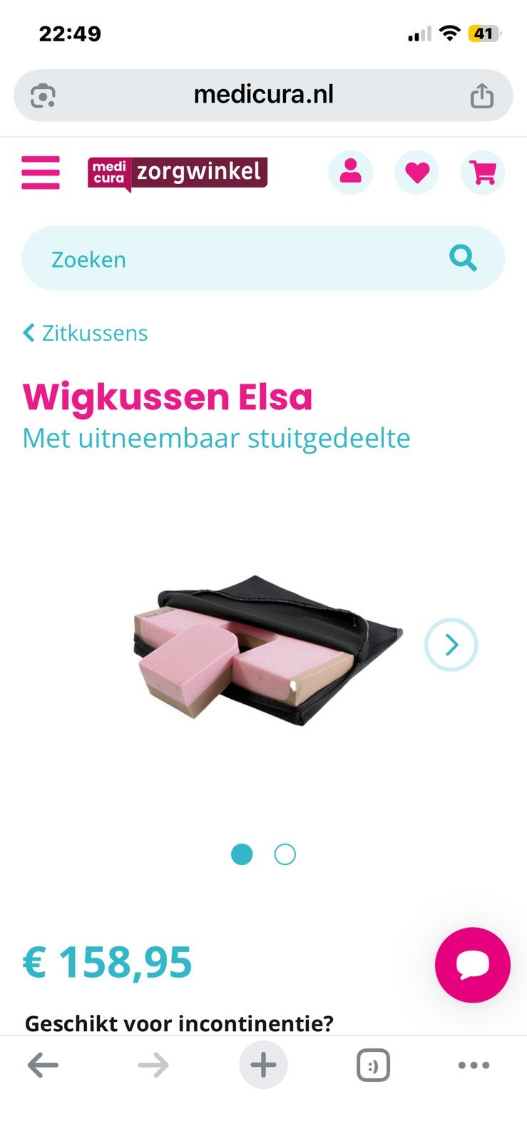 Erg mooi aflopend kussen/Elsa wigkussen, Ophalen, Zo goed als nieuw, Handbewogen rolstoel