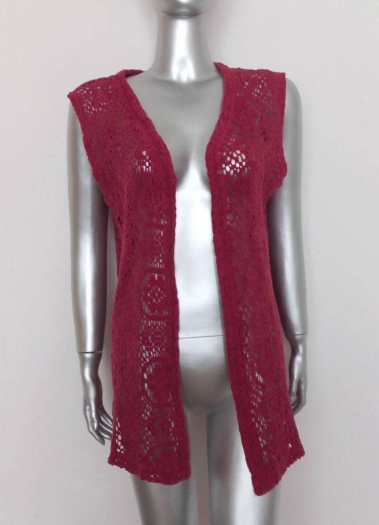 Mouwloos opengewerkt vestje bordeaux one size, Ophalen of Verzenden, Gedragen, Maat 38/40 (M), Rood