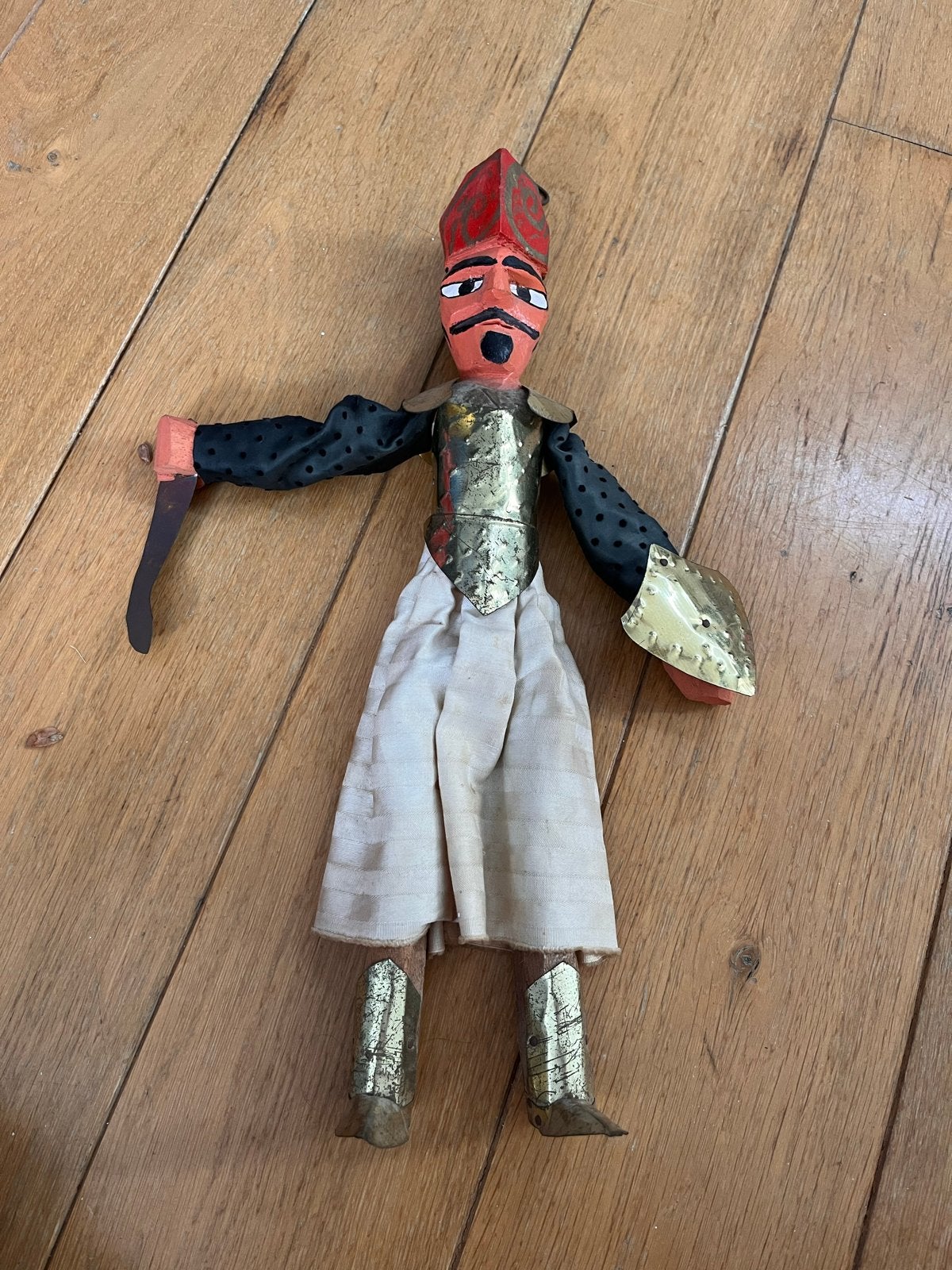 Vintage handgemaakte marionet pop - ridder/soldaat, Ophalen of Verzenden, Gebruikt, Pop