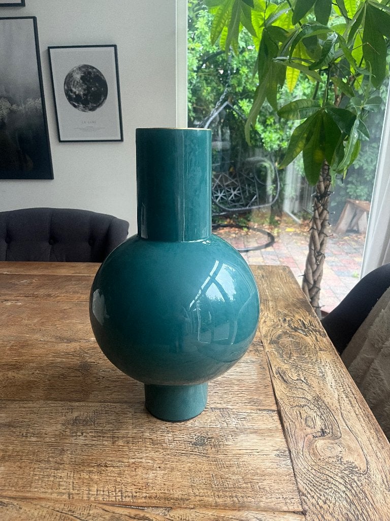 Pip Studio metalen vaas Dark Green / petrol – 40 cm, Huis en Inrichting, Ophalen, Zo goed als nieuw, 40 cm, Metaal