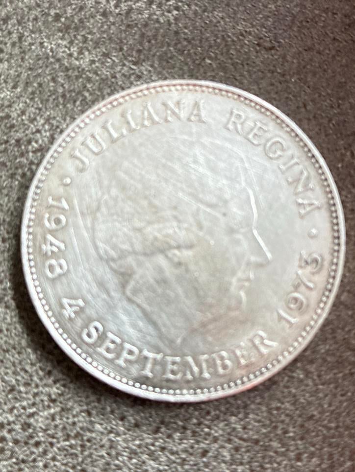 Zilveren 10 Gulden Munt Juliana 1973, Koningin Juliana, Zilver, Ophalen of Verzenden, Losse munt