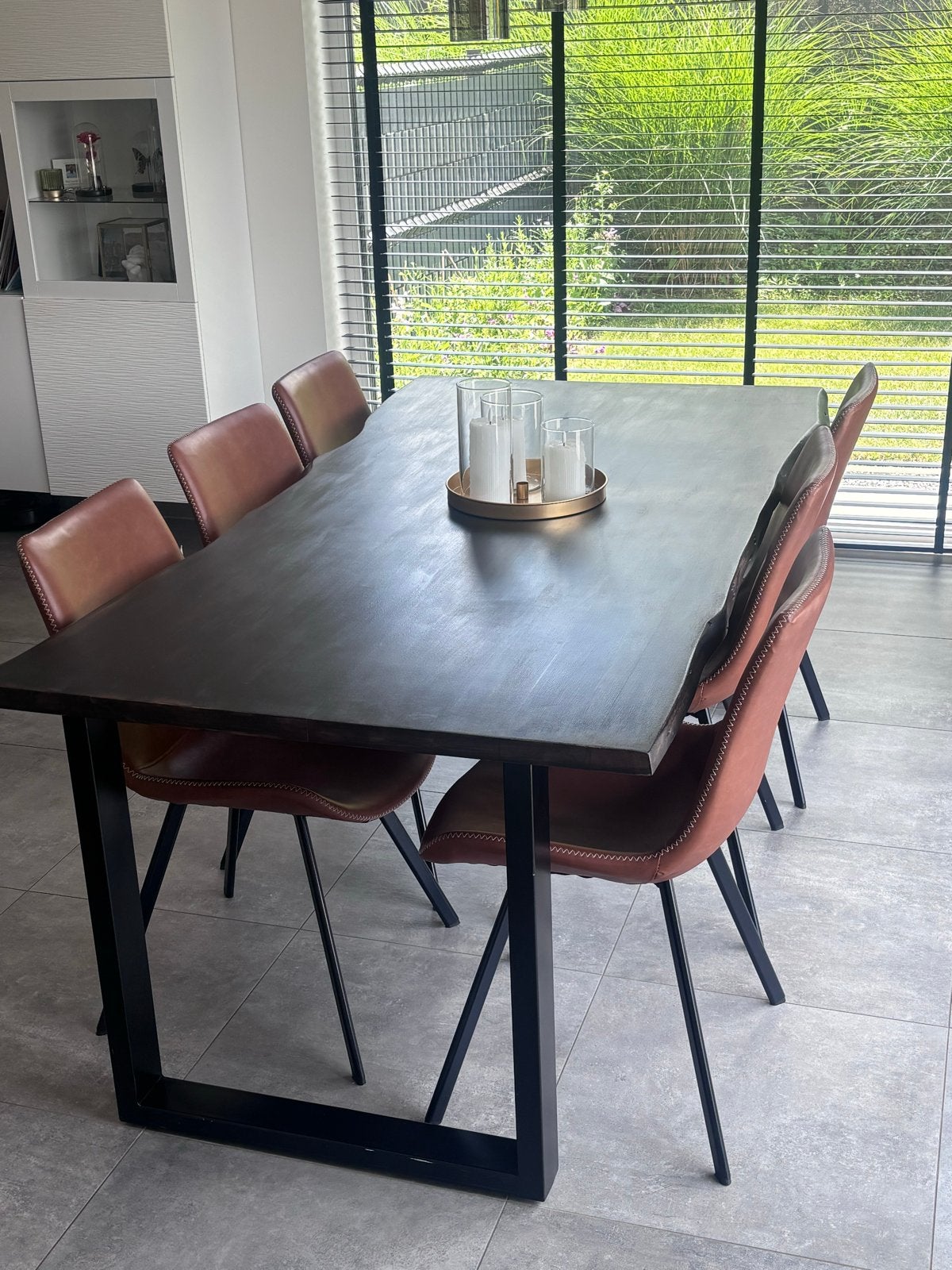 Elegante eetkamerstoelen set van 6, cognac leer, Bruin, Leer, Ophalen of Verzenden, Zo goed als nieuw