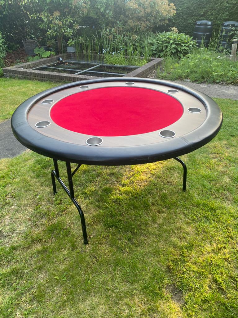Ronde Pokertafel met inklapbare poten en bekerhouders, Ophalen of Verzenden, Gebruikt