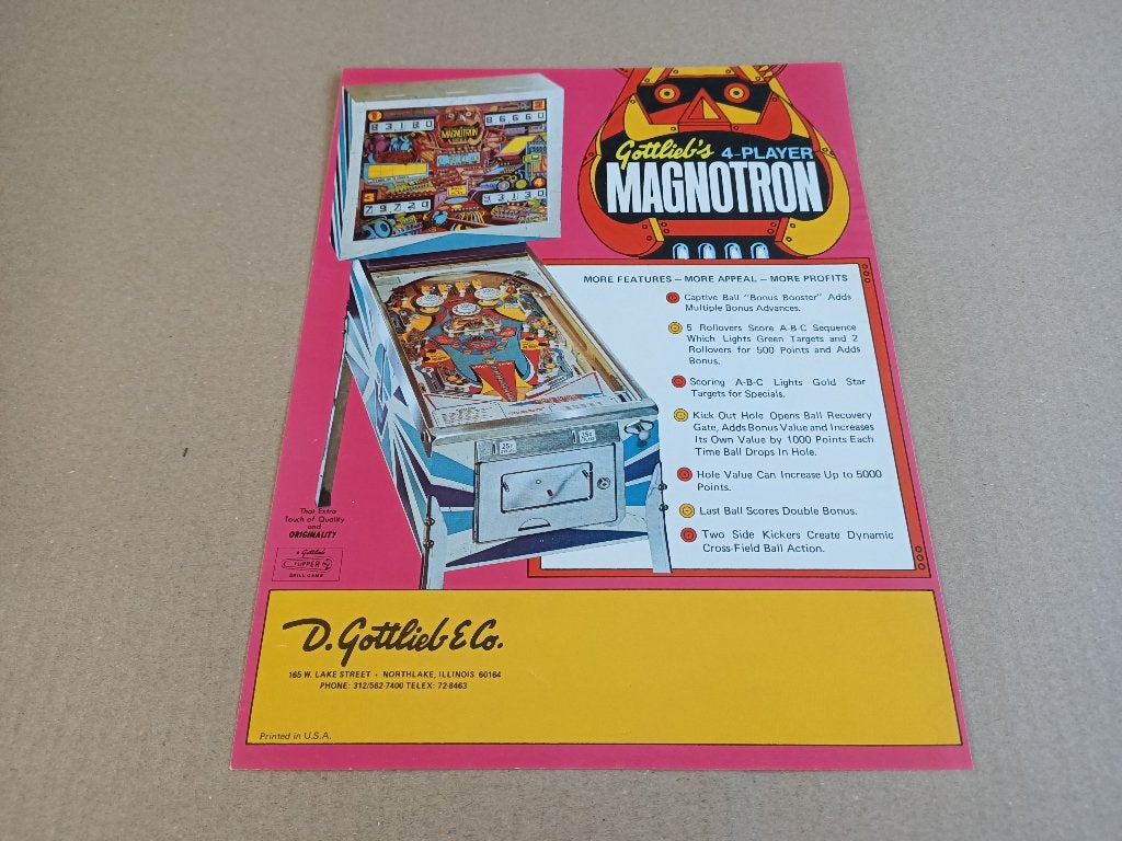 Flyer: Gottlieb Magnotron (1974) Flipperkast, Verzenden, Gebruikt, Elektronisch, Flipperkast