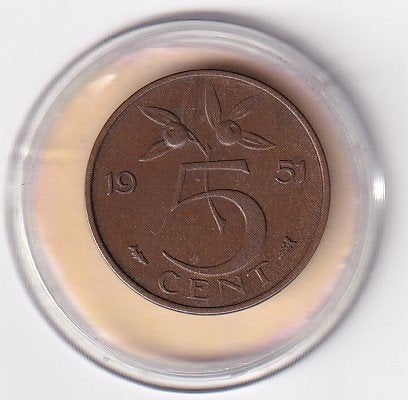 5 Cent 1951 Zeer Netjes, Postzegels en Munten, Verzenden, Koningin Juliana, 5 cent, Losse munt