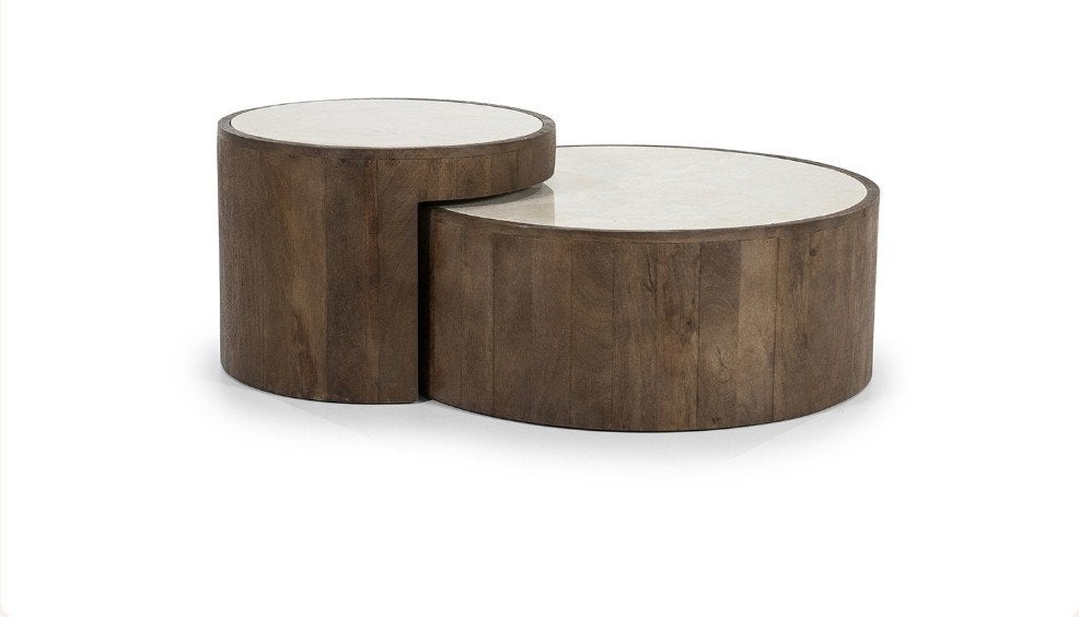 Set van 2 ronde salontafels met houten onderstel NIEUW, 50 tot 100 cm, Rond, Nieuw, Overige houtsoorten