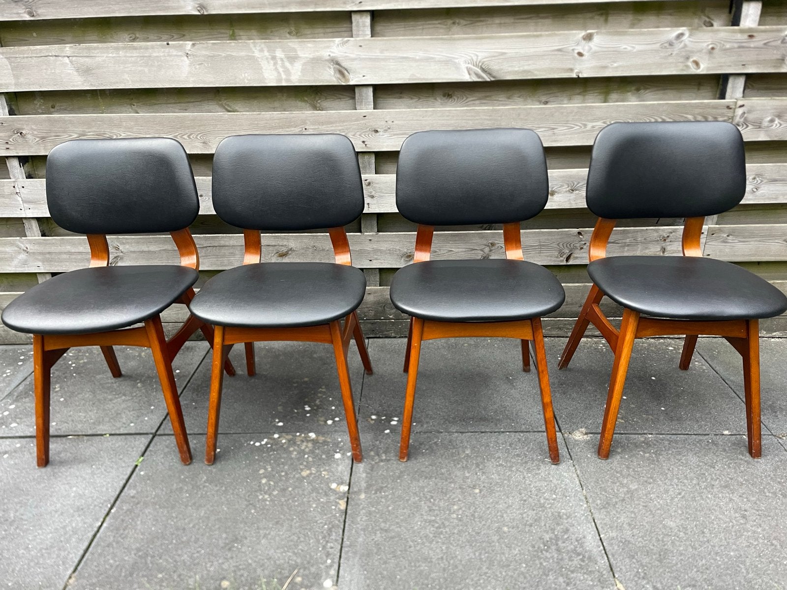 Vintage eetkamerstoelen, set van 4, skai leer, jaren 60/70, Antiek en Kunst, Ophalen