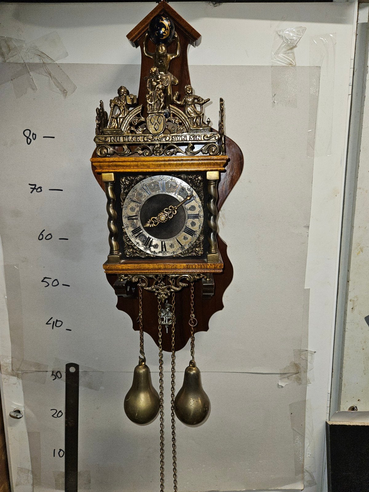 Zaanse Wandklok Warmink (Wuba) met Atlasfiguur, Antiek en Kunst, Ophalen of Verzenden