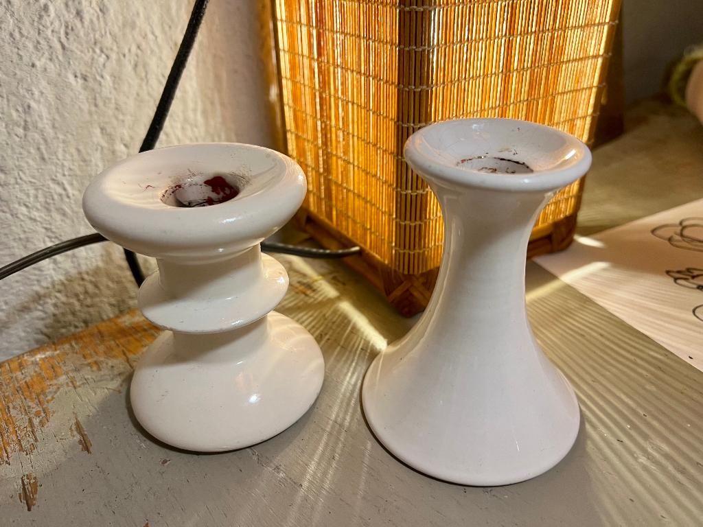 Vintage retro Scandinavisch keramiek kaarsenhouder kandelaar, Overige materialen, Wit, Ophalen of Verzenden, Zo goed als nieuw