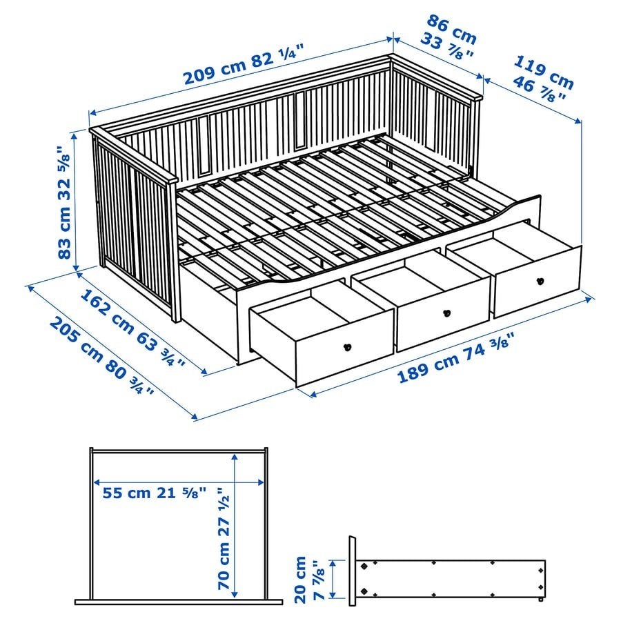 IKEA Hemnes Bedbank met 3 lades, 85 tot 100 cm, Gebruikt, 180 cm of meer, Ophalen