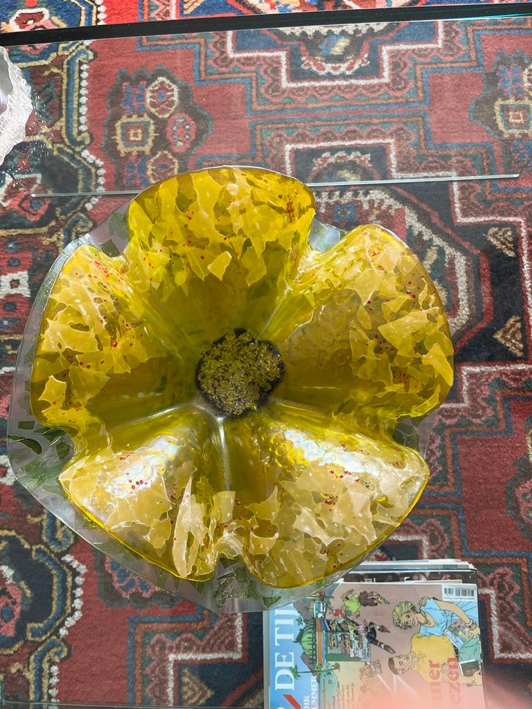 Unieke glazen kunstschaal “Dubbele Bloem” - Edith Hagelstang, Ophalen of Verzenden