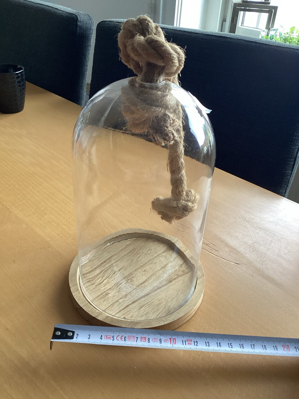 Glazen stolp met houten voet en touw decoratie, Meerkleurig, Ophalen of Verzenden, Glas, Landelijk