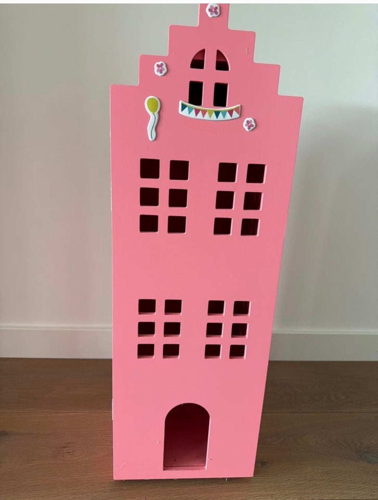 Leuk roze poppenhuis in grachtenpandstijl, Verzenden, Gebruikt, Poppenhuis