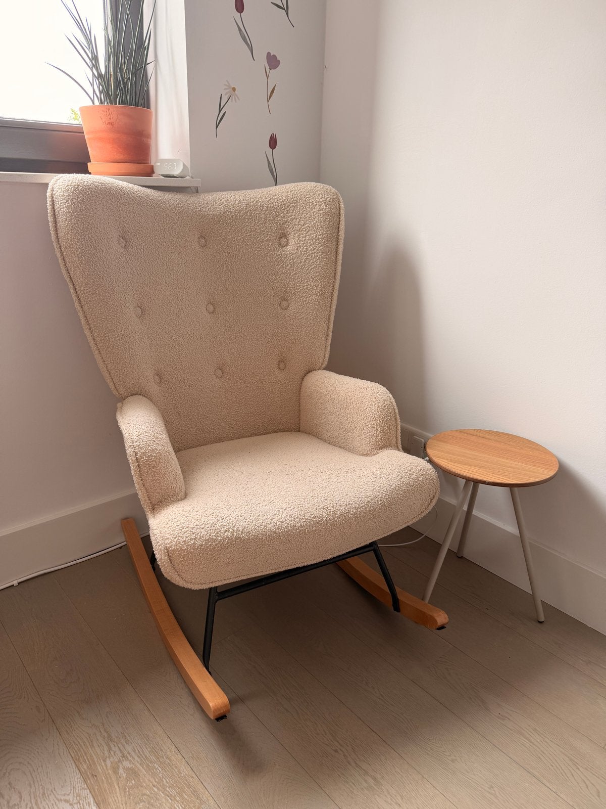 Aemely Schommelstoel 'Mama' - Beige Teddy, Blank Hout, Ophalen, Overige kleuren, Zo goed als nieuw, Eén
