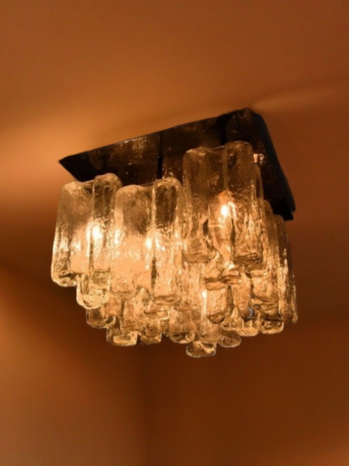 Mid-century plafondlamp Kalmar Franken J.T. Granada, Ophalen, E14 (klein), Zo goed als nieuw, Glas