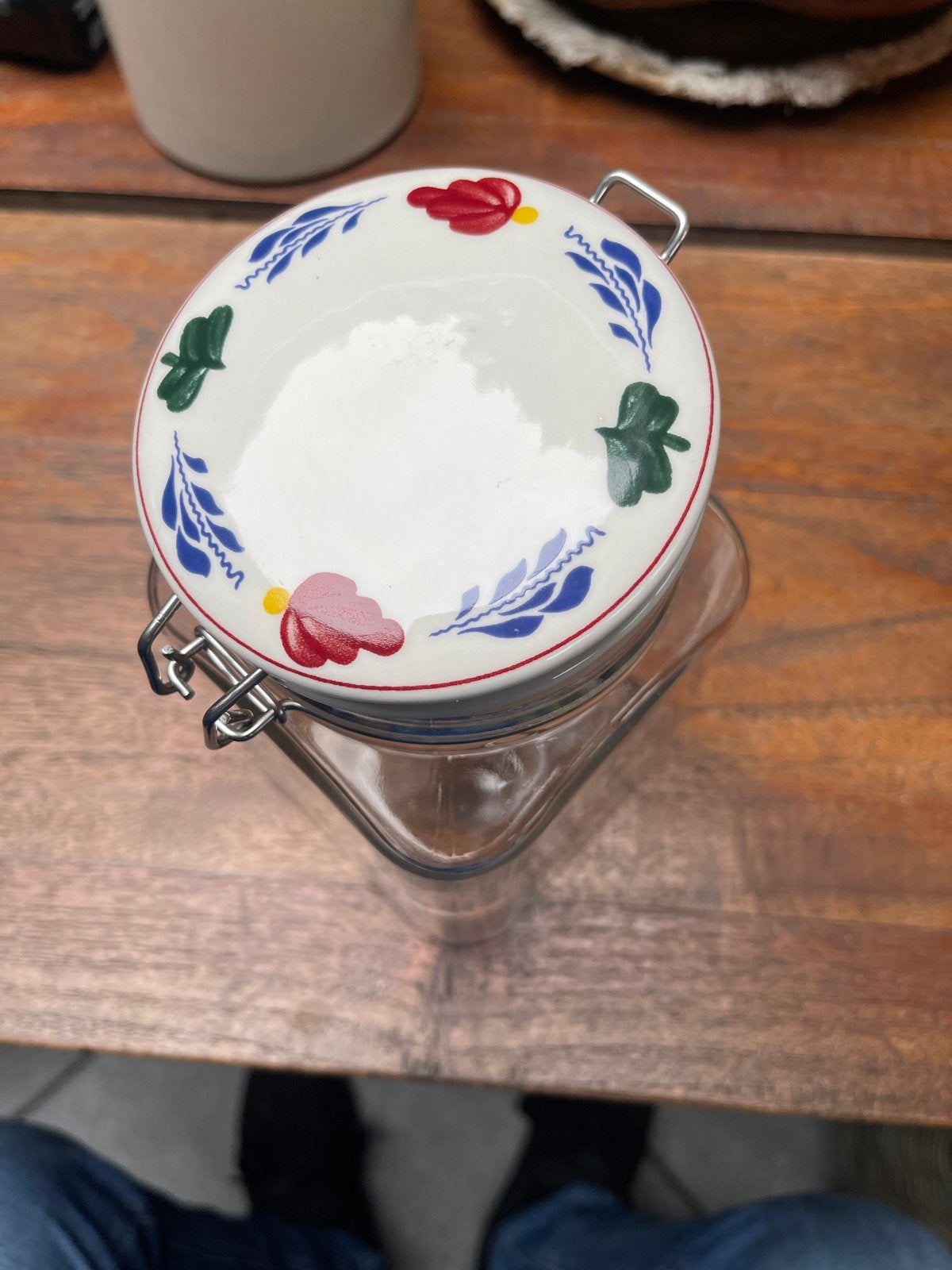 Boerenbont Weckpot 1 liter met porseleinen deksel, Huis en Inrichting, Ophalen of Verzenden, Voorraadpot, Meerkleurig, Glas
