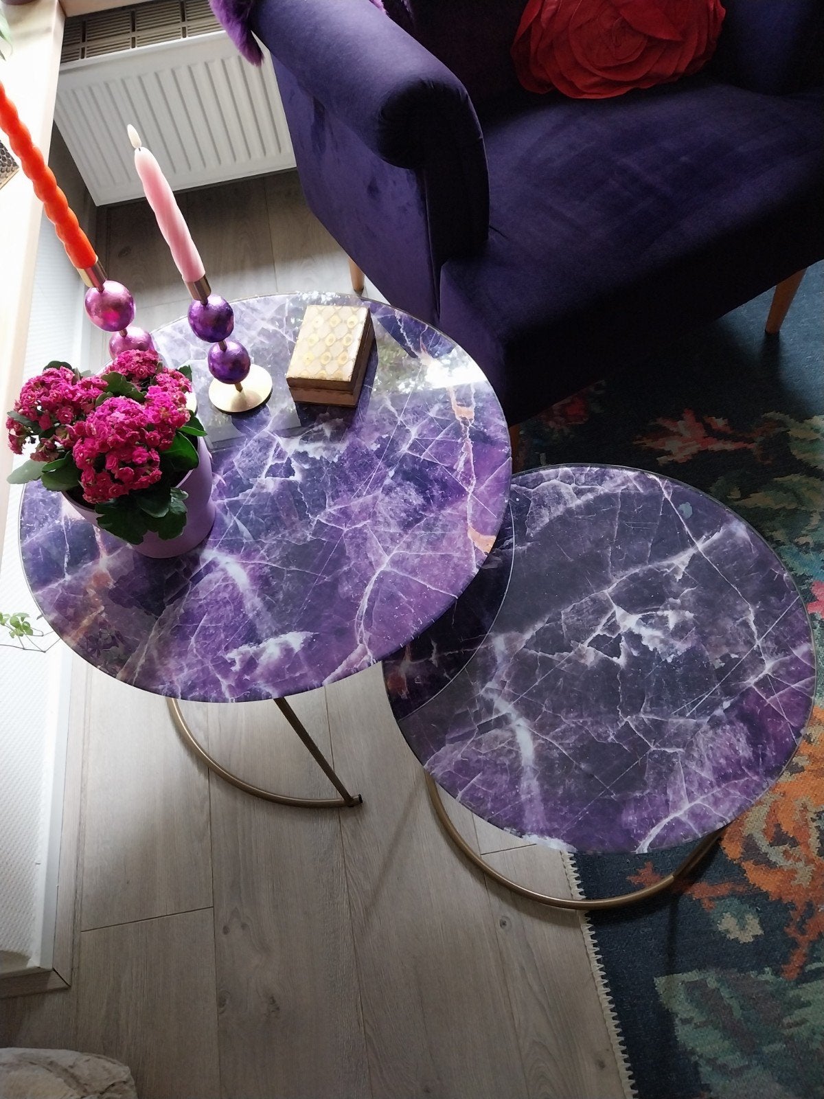 paarse bijzettafeltjes, Minder dan 55 cm, Rond, Glas, Ophalen