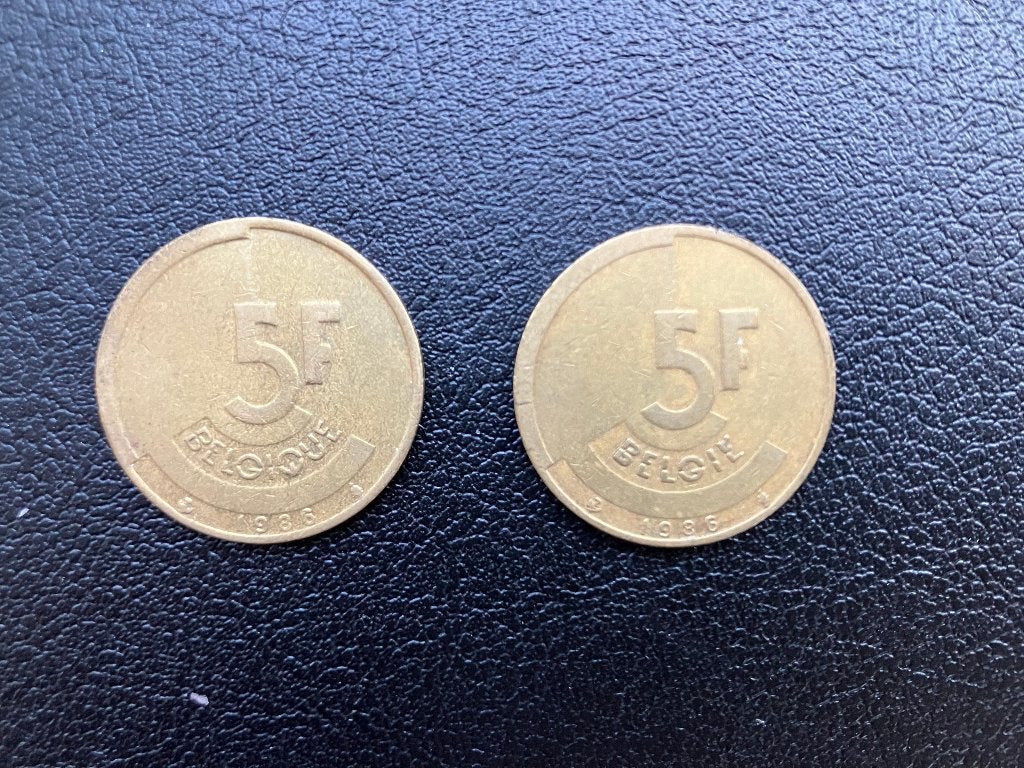 2x Munt 5 Belgische Franc uit 1986, Ophalen of Verzenden, Losse munt