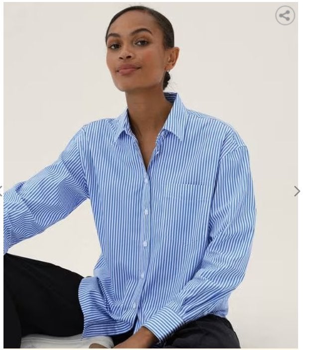 Marks&Spencer overhemd blouse blauw wit gestreept mt XS /S, Zo goed als nieuw, Maat 34 (XS) of kleiner, M&S, Verzenden