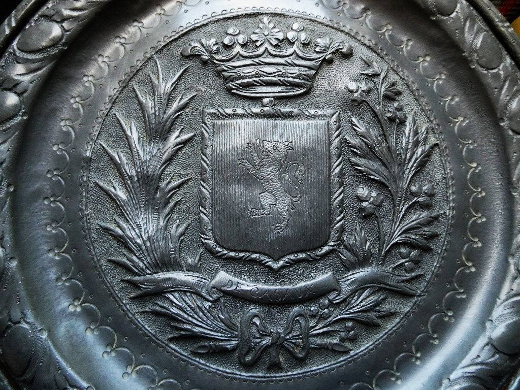 Tinnen bord Familie wapen De Casaux Frankrijk heraldiek, Ophalen of Verzenden