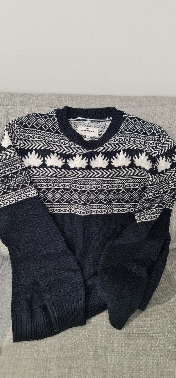 Tom Tailor Trui met Noors Patroon - Maat S, Blauw, Zo goed als nieuw, Maat 36 (S), Tom Tailor
