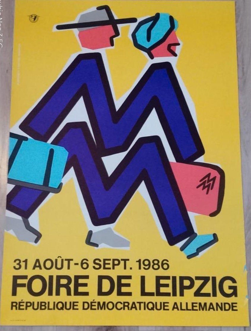 Vintage Leipzig Trade Fair Poster 1986, Deurposter of groter, Ophalen of Verzenden, Overige onderwerpen, Rechthoekig Staand