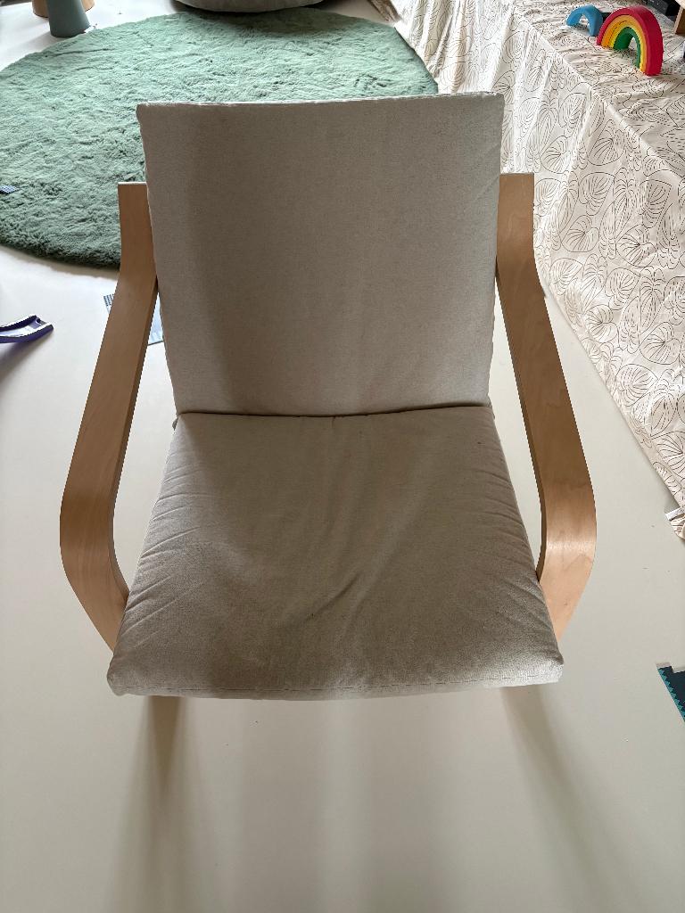 Ikea POÄNG Fauteuil lage rugleuning, naturel Katorp beige, Ophalen, 75 tot 100 cm, Zo goed als nieuw, 50 tot 75 cm