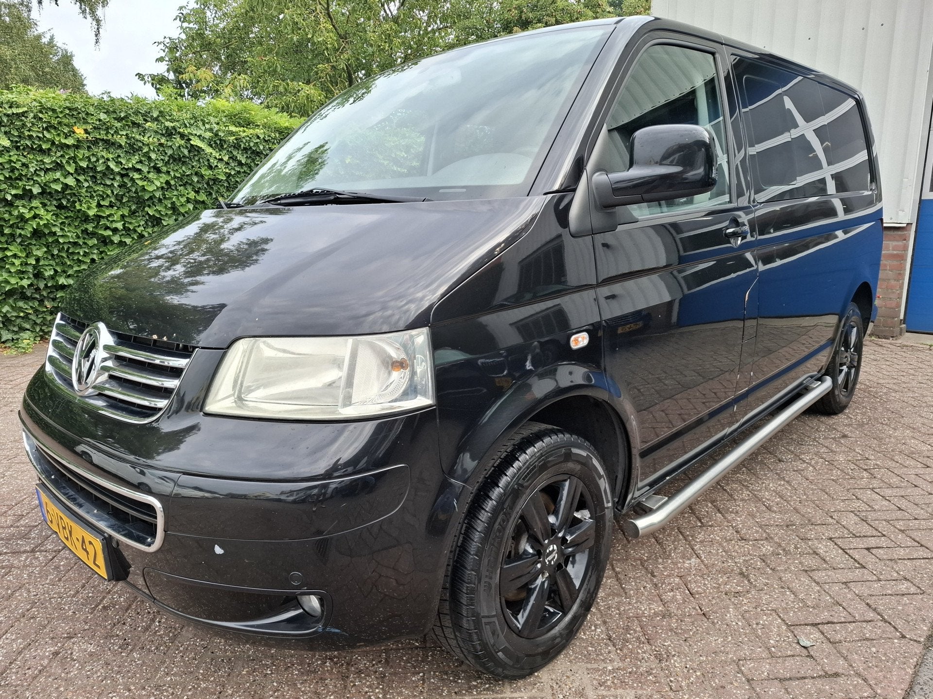 Volkswagen Transporter 2.5 TDI DUBBEL CABINE 5-PERS. LEER/PD, Auto's, Bestelauto's, Gebruikt, Volkswagen, Zwart, Bedrijf