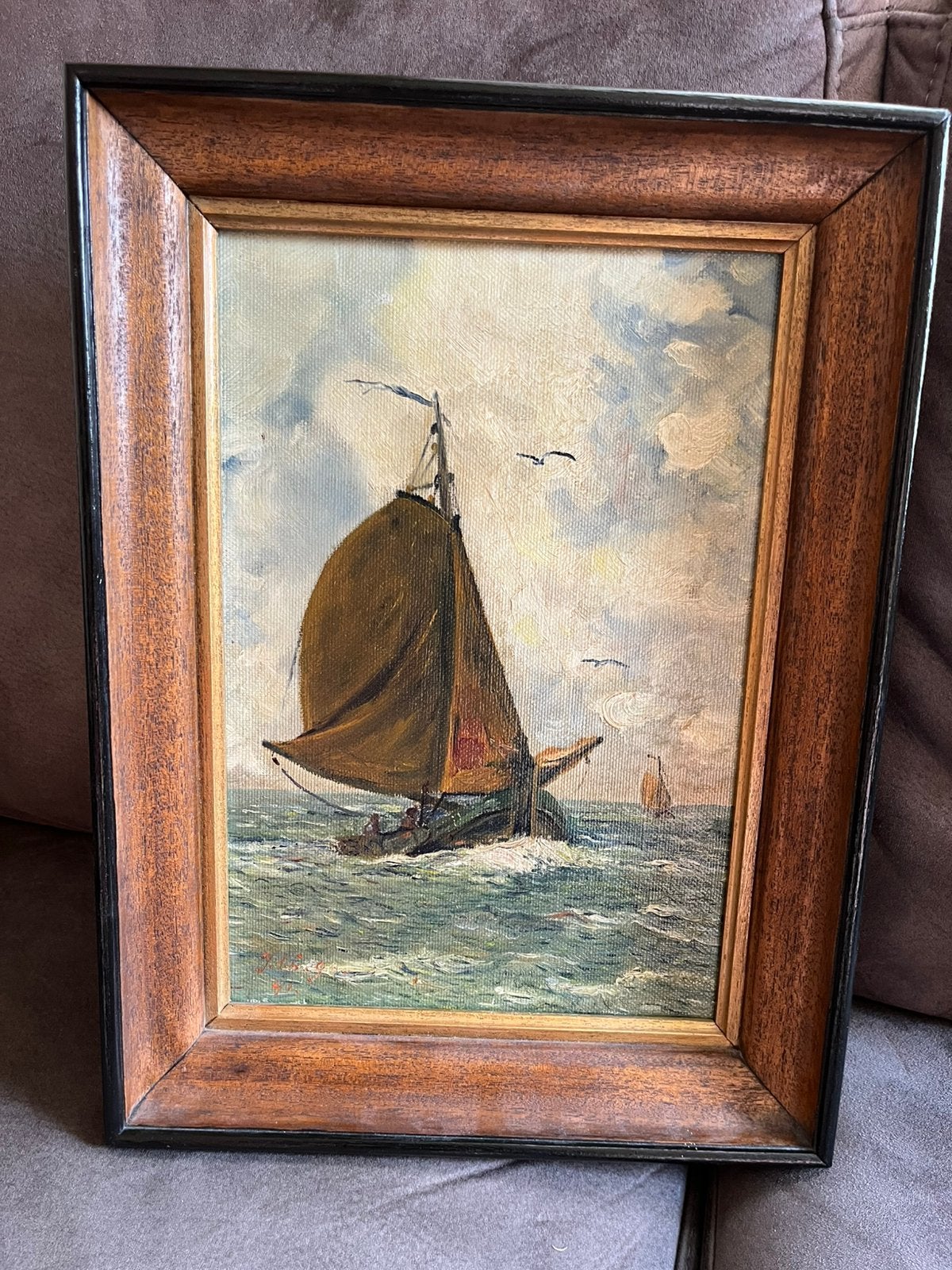 Antiek olieverf zee met boot schilderij, Antiek en Kunst, Kunst | Schilderijen | Klassiek, Ophalen