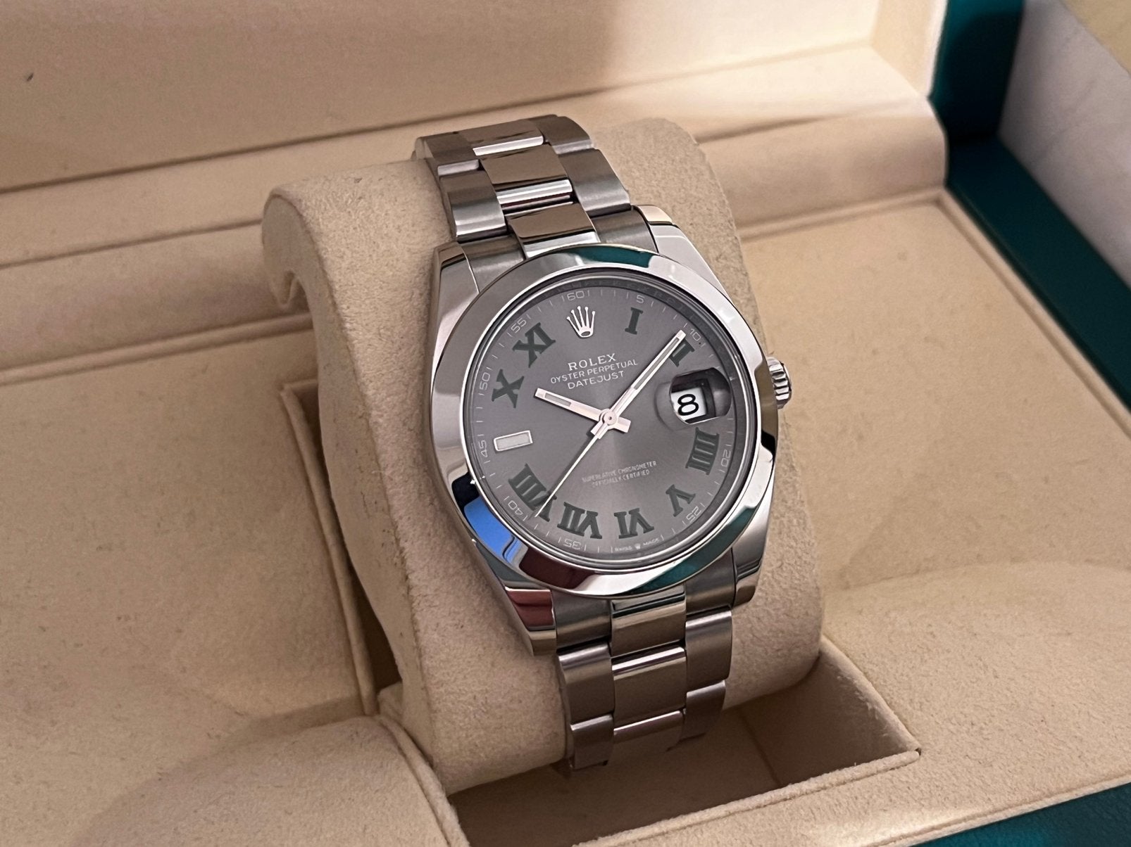 Rolex Datejust 41 Wimbledon Dial 126300 Full Set 2022, Ophalen, Staal, Polshorloge, Zo goed als nieuw