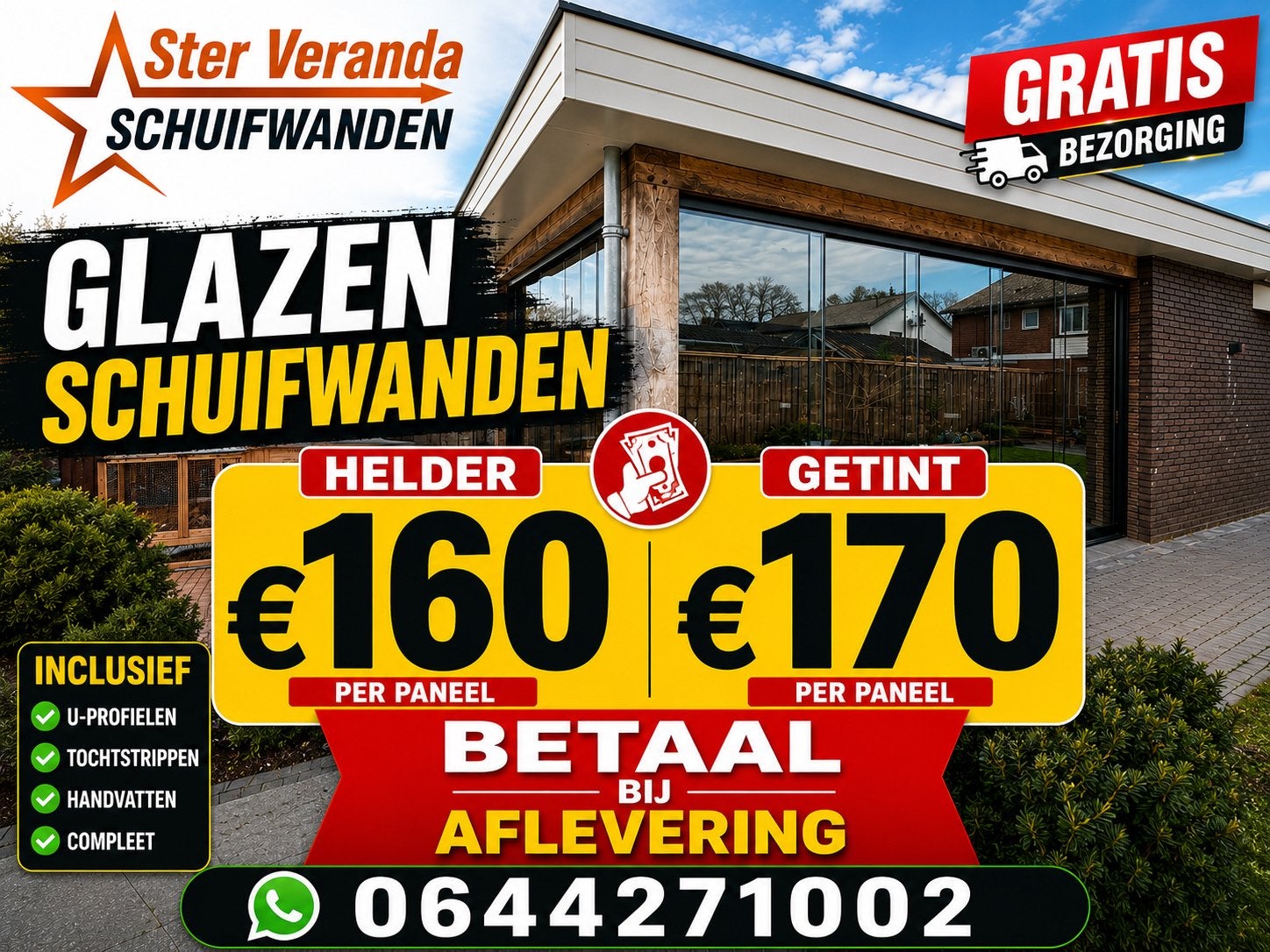 Glazen Schuifwanden - Helder & Getint Glas, Ophalen of Verzenden, Nieuw, Veranda