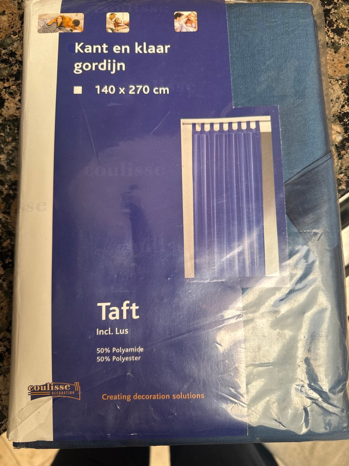 Kant en klaar gordijn Taft blauw 140x270 cm, Met ringen, Coulisse, Blauw, Nieuw