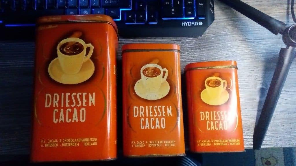 Set van 3 vintage Driessen Cacao blikken (1000, 500, 250g), Ophalen of Verzenden, Gebruikt, Overige, Overige merken
