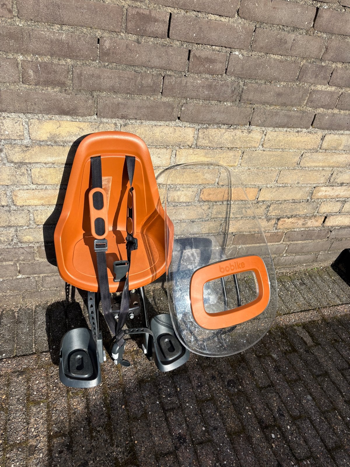 Bobike fietsstoeltje met windscherm - bruin, Ophalen, Gebruikt, Voetsteuntjes, Voorzitje