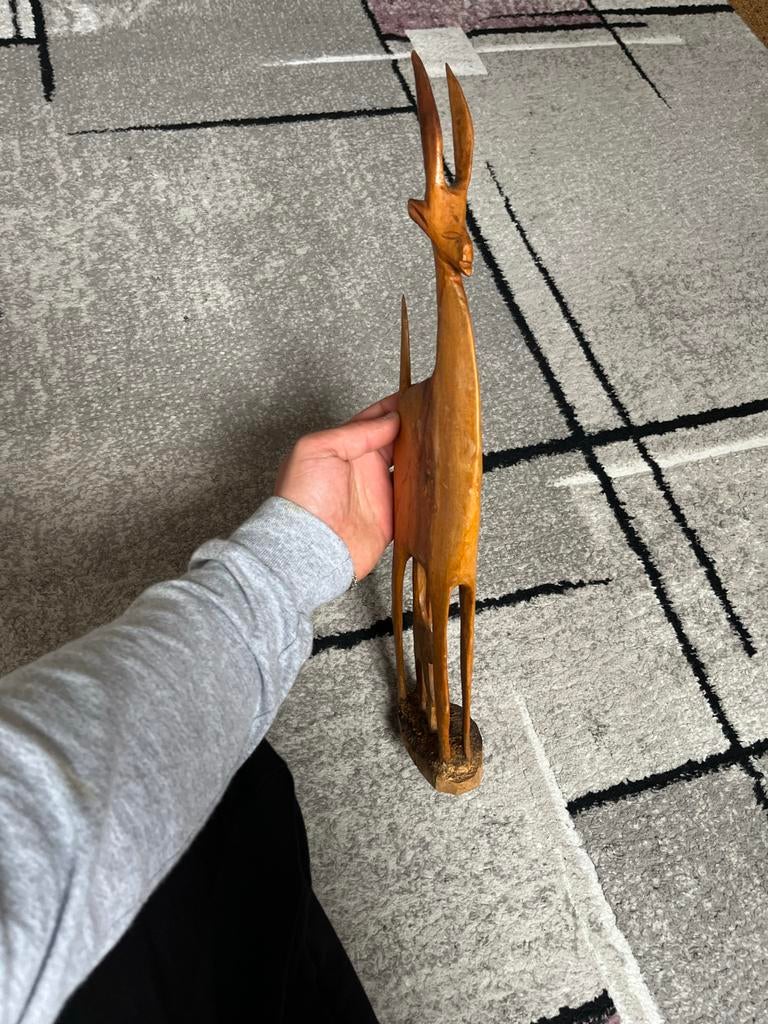 Houten antilope beeldje met kalf - Afrikaanse stijl, Ophalen, 20 - 50 cm, Beeld, Hout