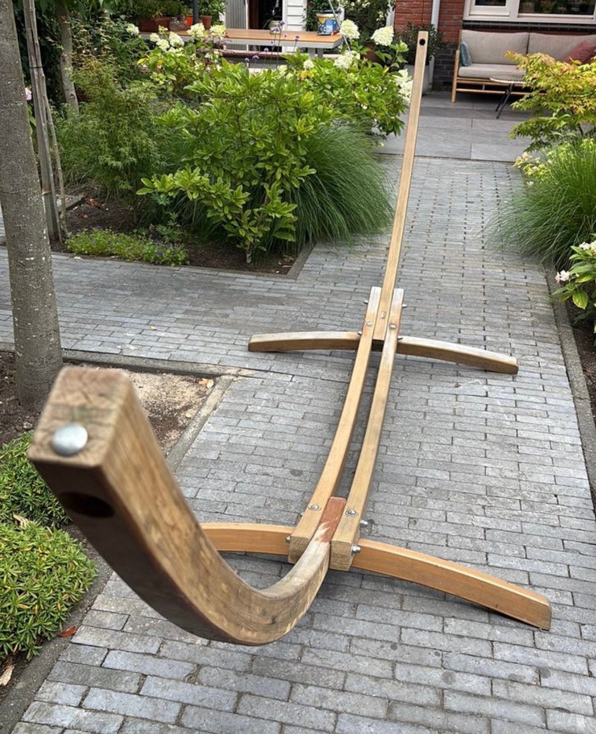 Houten hangmat standaard - Eenvoudig te monteren, Tuin en Terras, Hangmatten, Ophalen, Gebruikt, Meerpersoons, Met standaard