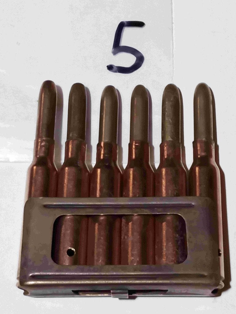 Carcano clips met 6 geneutraliseerde patronen, Verzamelen, Verzenden, Landmacht, Overige gebieden, Hulzen of Bodemvondsten